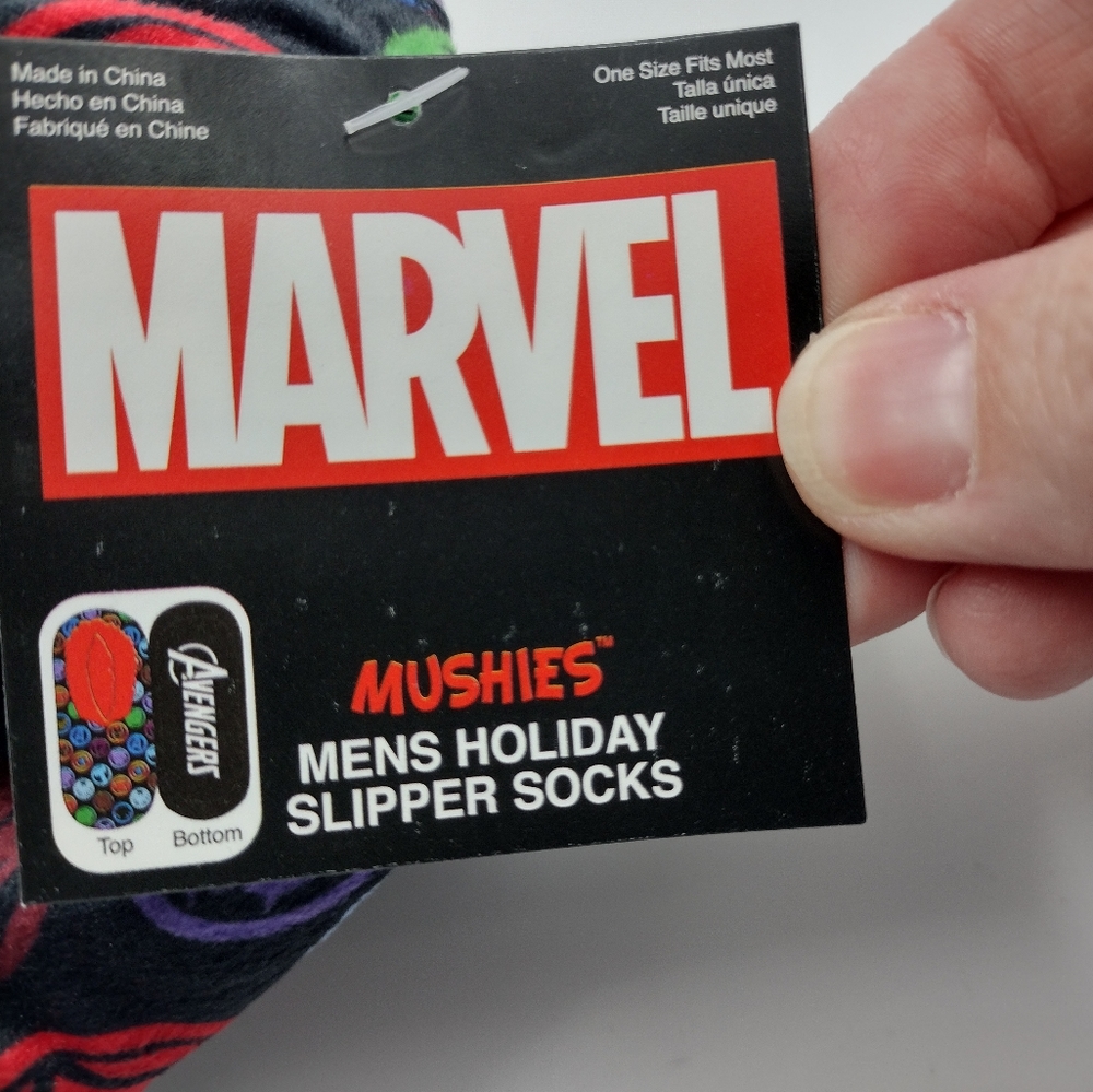Mushie's Marvel Avengers Slipper Socks -One Size Fits Most. Mens holiday slipper